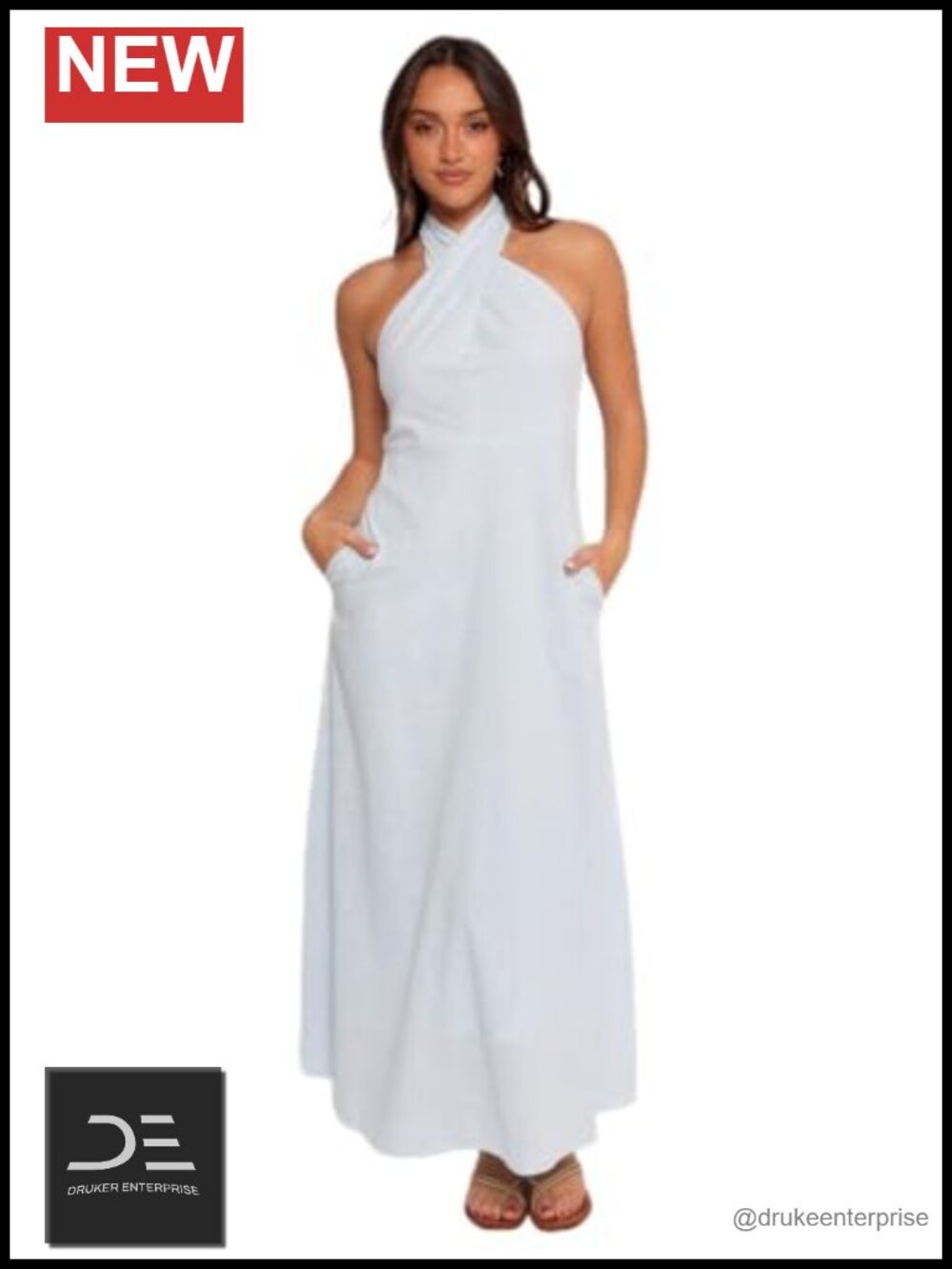 Halter Neck Maxi Dress Sleeveless Backless Twist Front A-Line